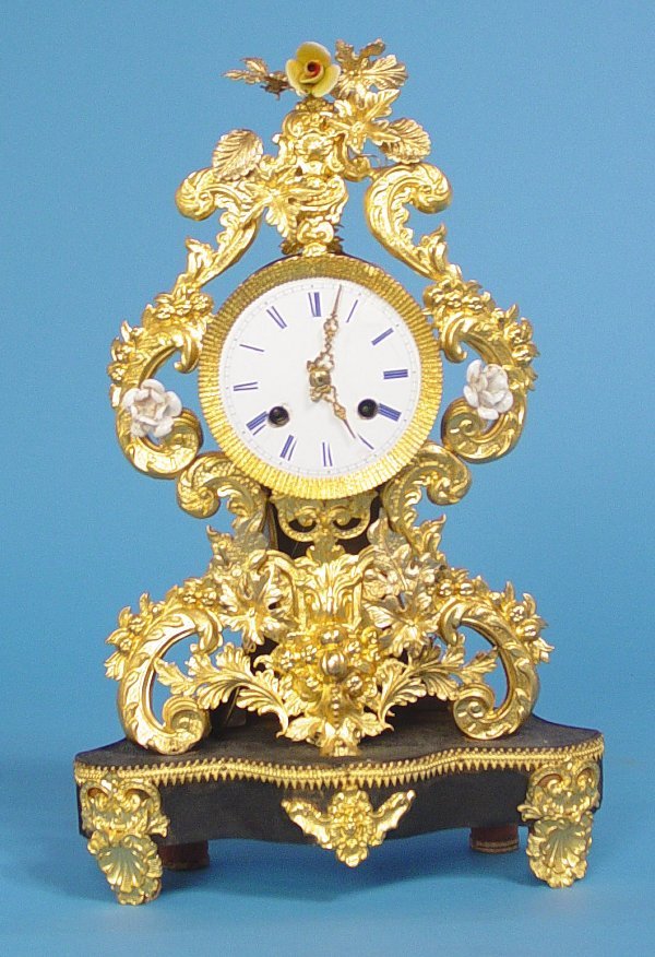 French Small Gilt Brass Repousse Table Clock