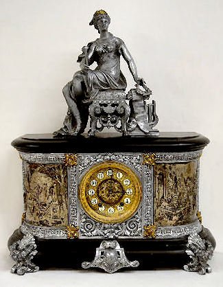 Ansonia “Virginia” Metal Case  Clock w/Statue