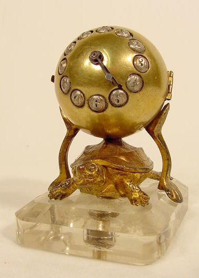 French Bronzed Metal Turtle & Ball Clock