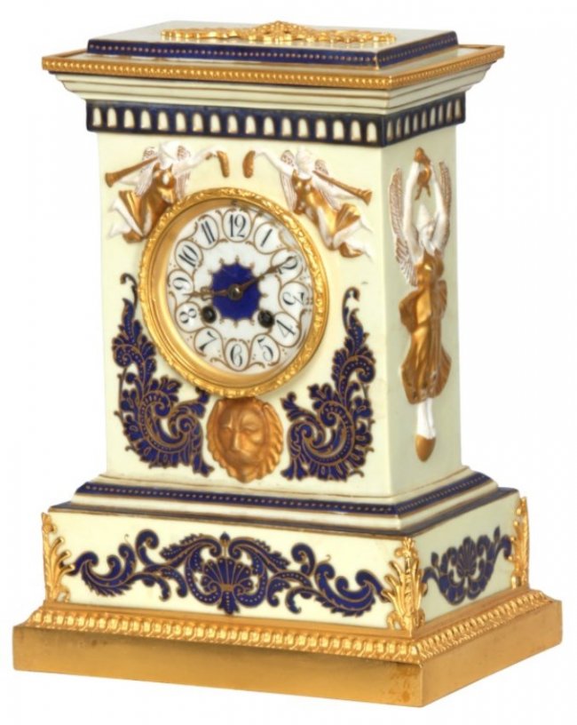 French Porcelain & Bronze Mantle Clock