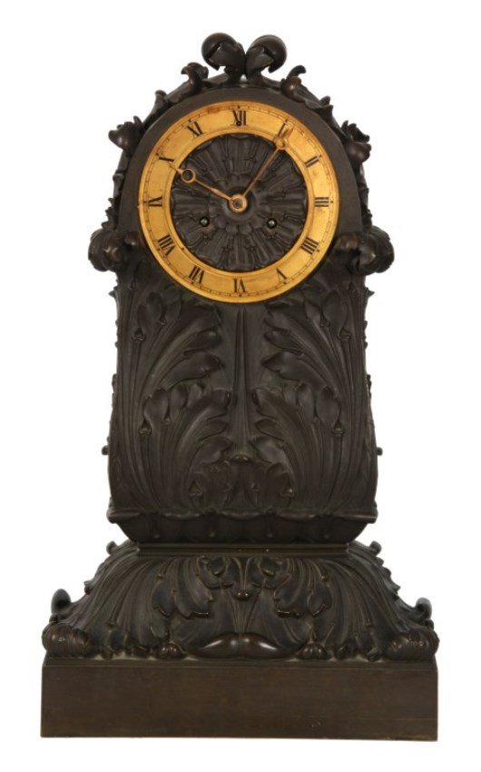 French Bronze Acanthus Rococo Mantle Clock