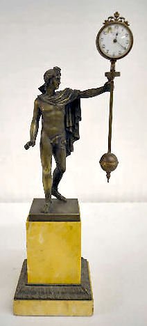 French Bronze & Marble Swinging Clock, Man Statue