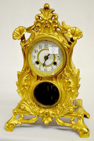 Waterbury “Carlisle” Floral Metal Case Clock