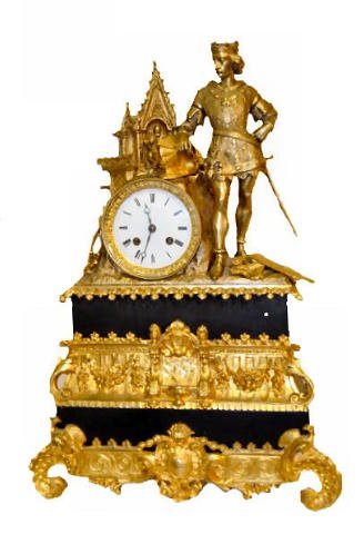French T&S Knight with Sword Statue Clock