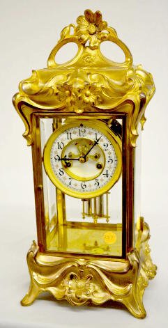 Gilt Floral Crystal Regulator Clock
