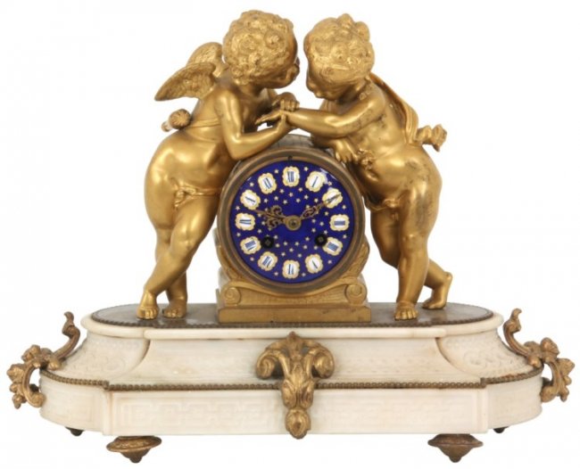 Marble & Dore Bronze Figural Mantle Clock
