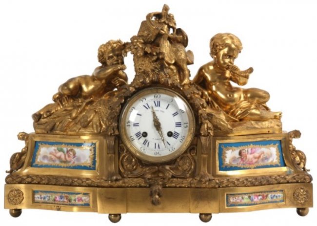 Raingo Paris Porcelain & Bronze Mantle Clock