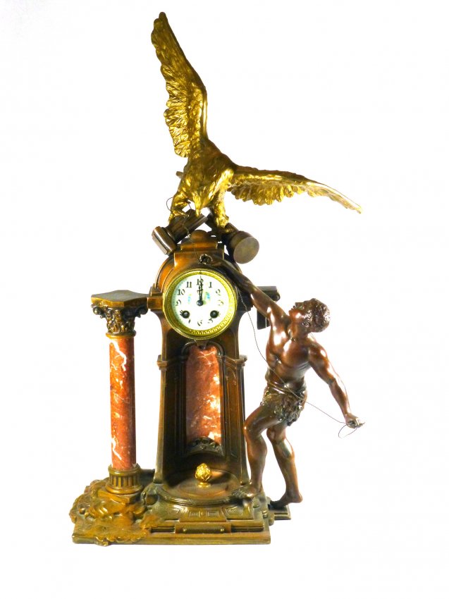 Monumental marble clock with columns & eagle on top
