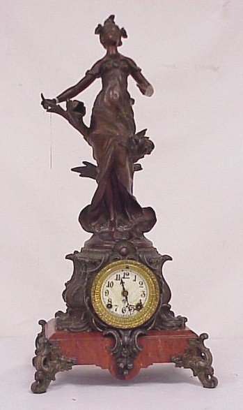 Ansonia Marble Figural Clock-24″ Tall, 11″ W