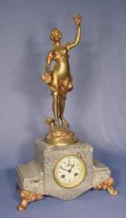 Art Nouveau Bronze and Marble Statue Clock