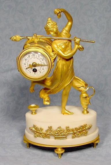 French Dore Bronze and Marble Statue Clock