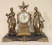 Ansonia Double Statue Music Poetry Clock