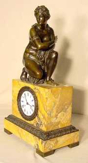 French Bronze & Marble Lady & Turtle Clock