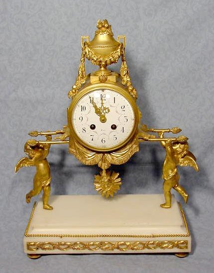 Louis XVI French Dore Bronze and Marble Clock