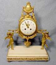 Louis XVI French Dore Bronze and Marble Clock