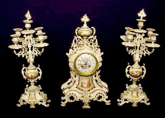 Japy Freres & Co Bronze Clock and Candelabras