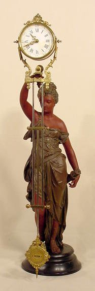 French Art Nouveau Spelter Figural Swing Clock