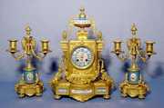 French Dore and Porcelain Clock Set