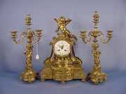 3 Pc. French Bronze Figural Clock Set