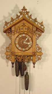 3 Weight Cuckoo Clock in Carved inlaid Wood Case