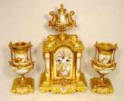3 Pc. Spelter and Porcelain Clock Set