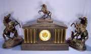 3 Pc. French Slate and Spelter Marley Horse Clock