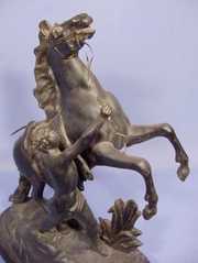 3 Pc. French Slate and Spelter Marley Horse Clock