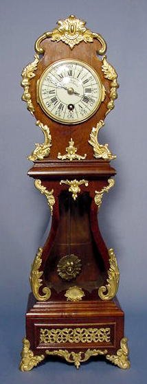 French Miniature Dore Ornamented Wood Tall Clock