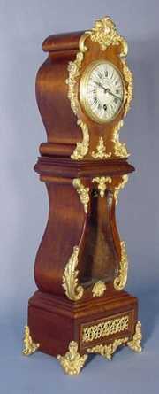 French Miniature Dore Ornamented Wood Tall Clock