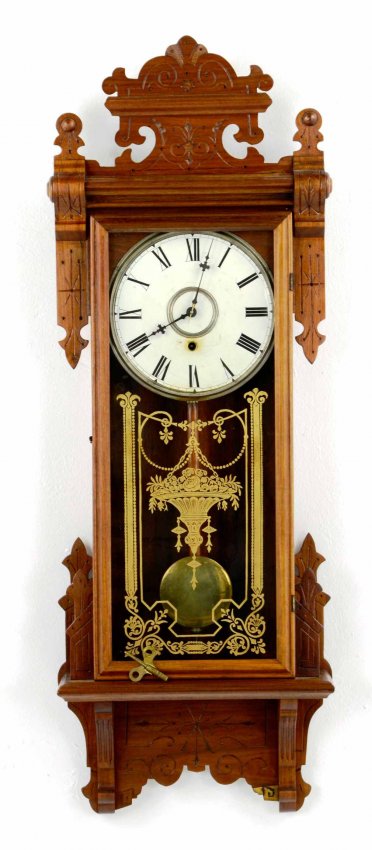 Antique WM L Gilbert Clock Co, Carved Wood Wall Clock