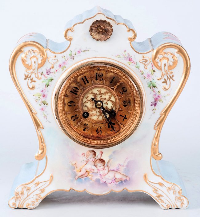 A PRETTY FRENCH CHINA CASE CLOCK WITH JAPY FRERES