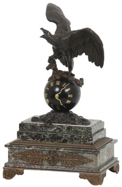 Marble & Bronze Eagle Ball Mantle Clock