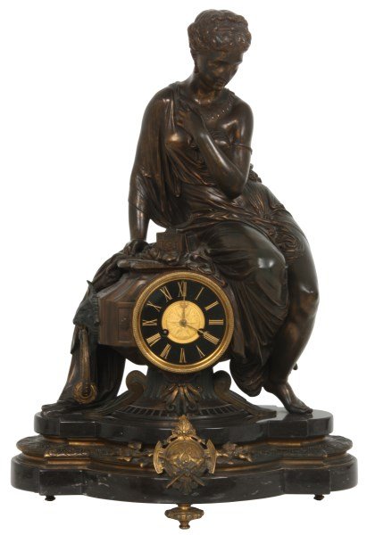 Marble & Bronze French Figural Mantle Clock