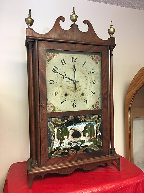 Hopkins & Alfred Mahogany Pillar & Scroll Clock