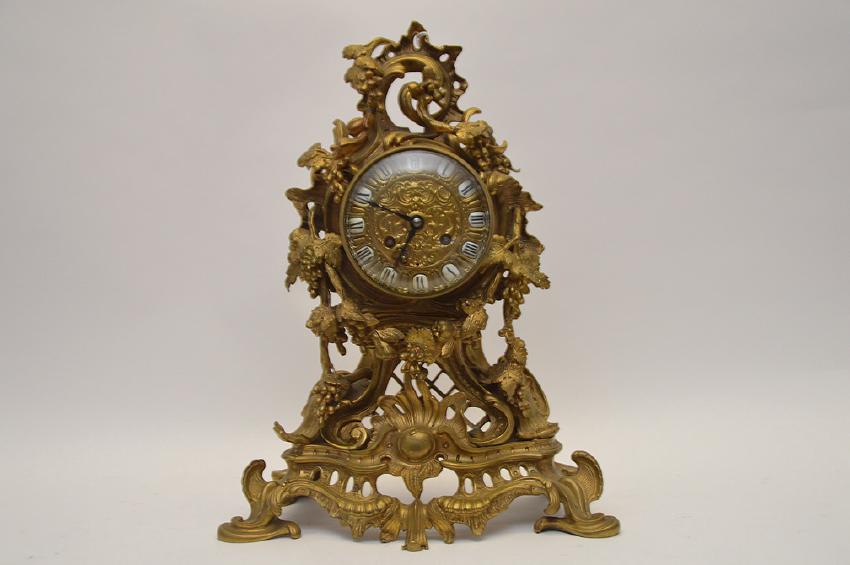 French Bronze Clock with scroll & grape vine design and