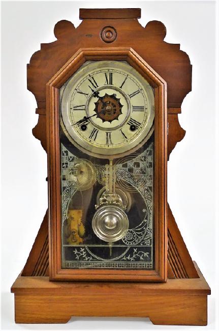 Late 19th century American carved Mahogany case kitchen clock