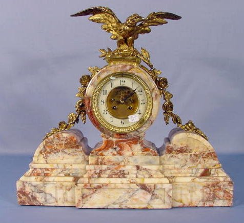 Large French Marble Clock w/Spelter Eagle