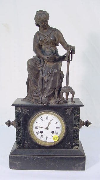 French Slate & Spelter Statue Clock