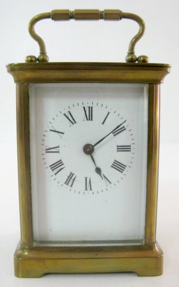 French Carriage Clock, Brass w/Beveled Glass