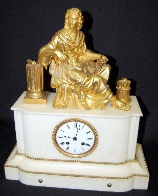 French Dore Marble Statue Clock