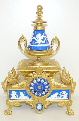French Dore & Porcelain Cherub Decorated Clock