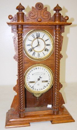 Oak Waterbury No. 40 Double Dial Calendar Clock