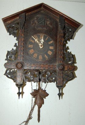 Antique Inlaid & Carved Cuckoo Clock
