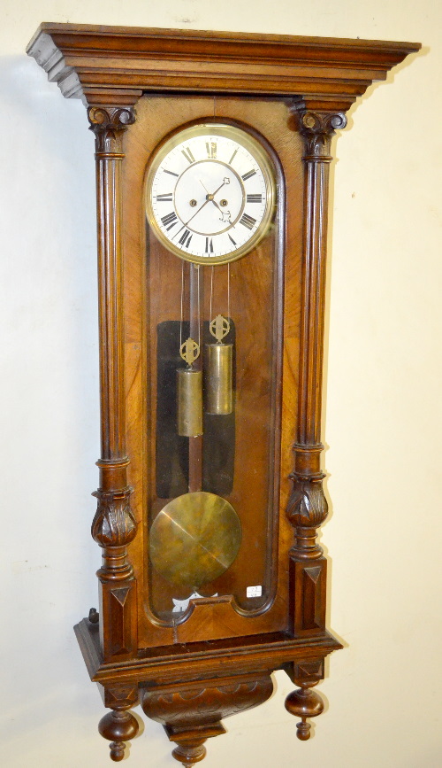 Antique German 2 Weight Vienna Regulator Walnut Wall Clock