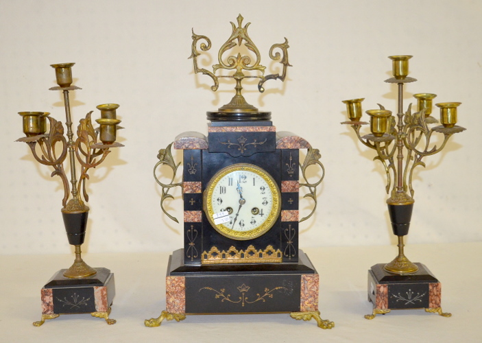 Antique French Japy Freres 3 Piece Clock Set