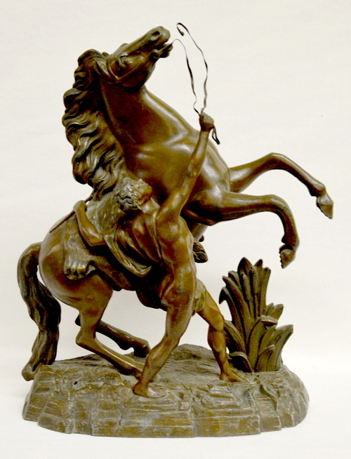 Antique White Metal Marley Horse Clock Statue, Not Marked