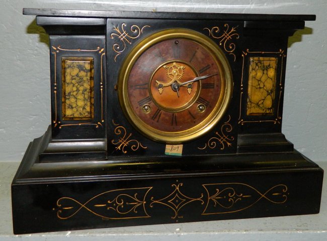 Ansonia  8 day clock w/side plates & gold detail.