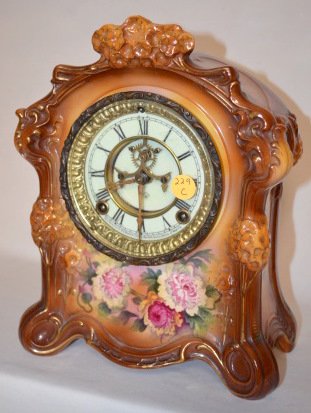 Ansonia Royal Bonn Brown Floral China Clock