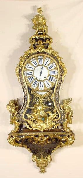 Early French Boulle Style Shelf Clock & Shelf