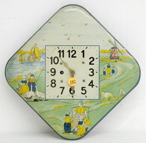 Tin Litho Clock w/Dutch Scenes